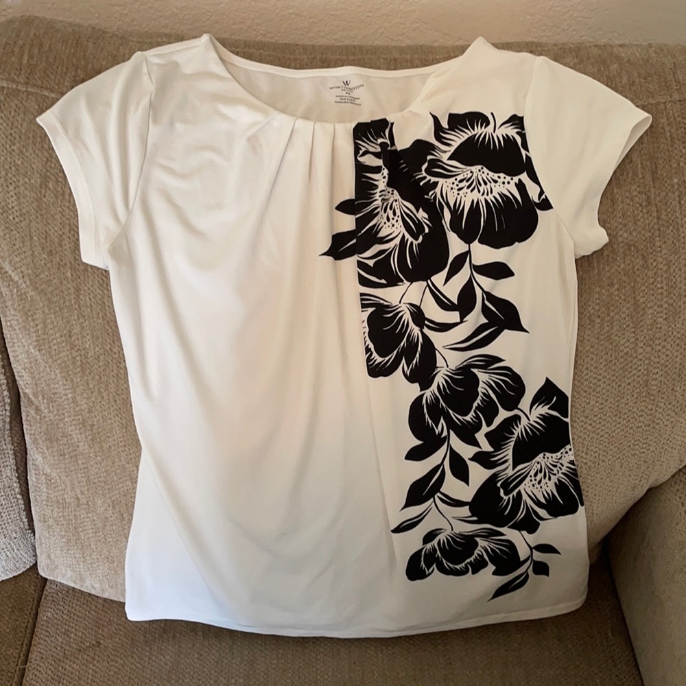 White with black flowers work shirt